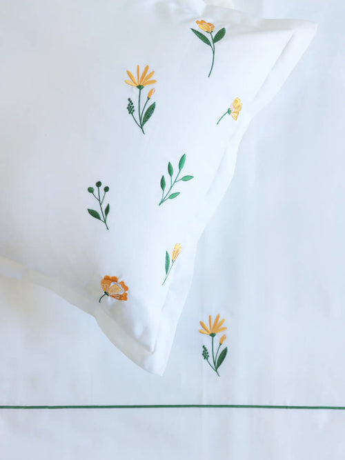 Cassia Floral embroidered 500TC cotton bedsheet set