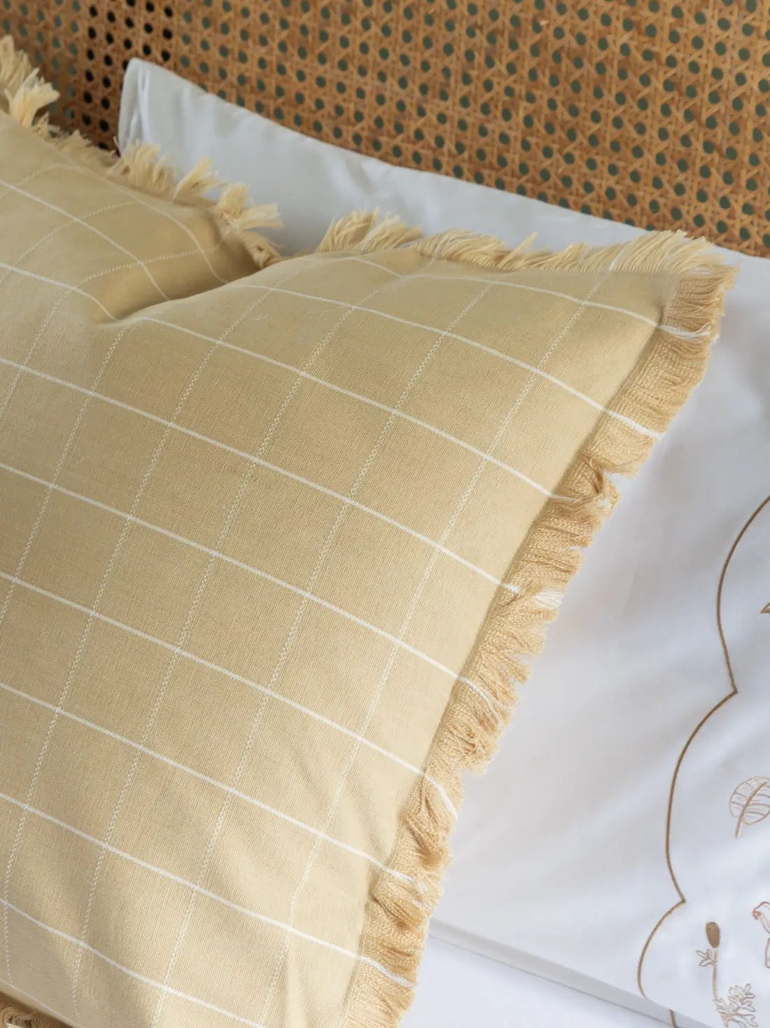 Autumn Chamomile Checkered Fringe Cushion Cover – alternate view