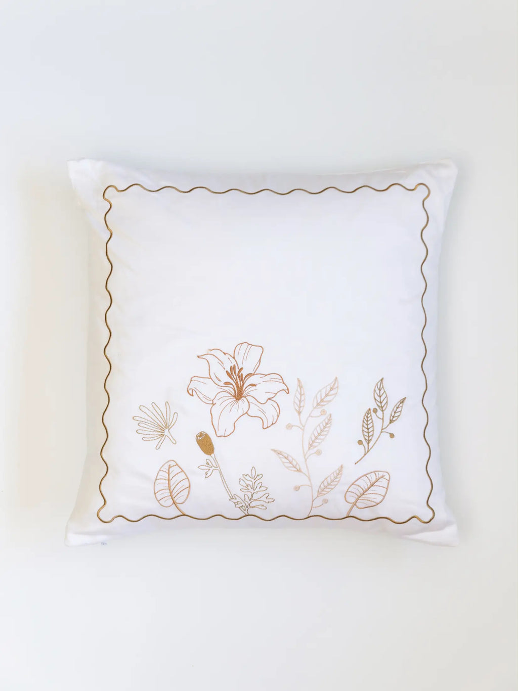 Autumn Petal Scallop Embroidered Cushion Cover