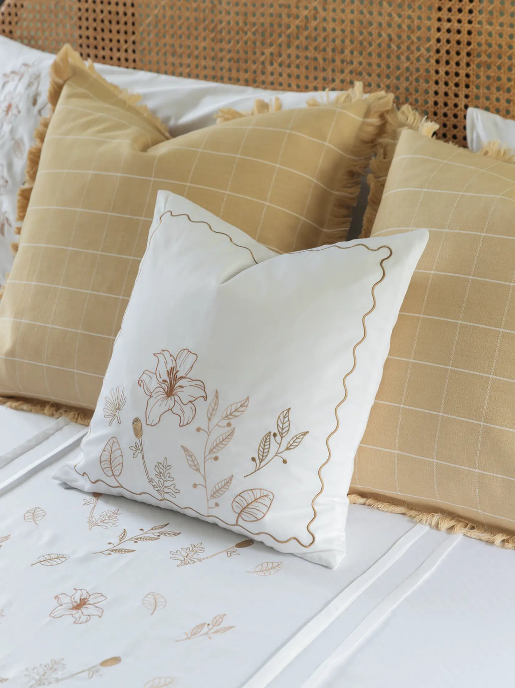 Autumn Petal Scallop Embroidered Cushion Cover – alternate view