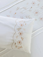 Autumn Petal embroidered 500TC cotton bedsheet set with scalloped detailing