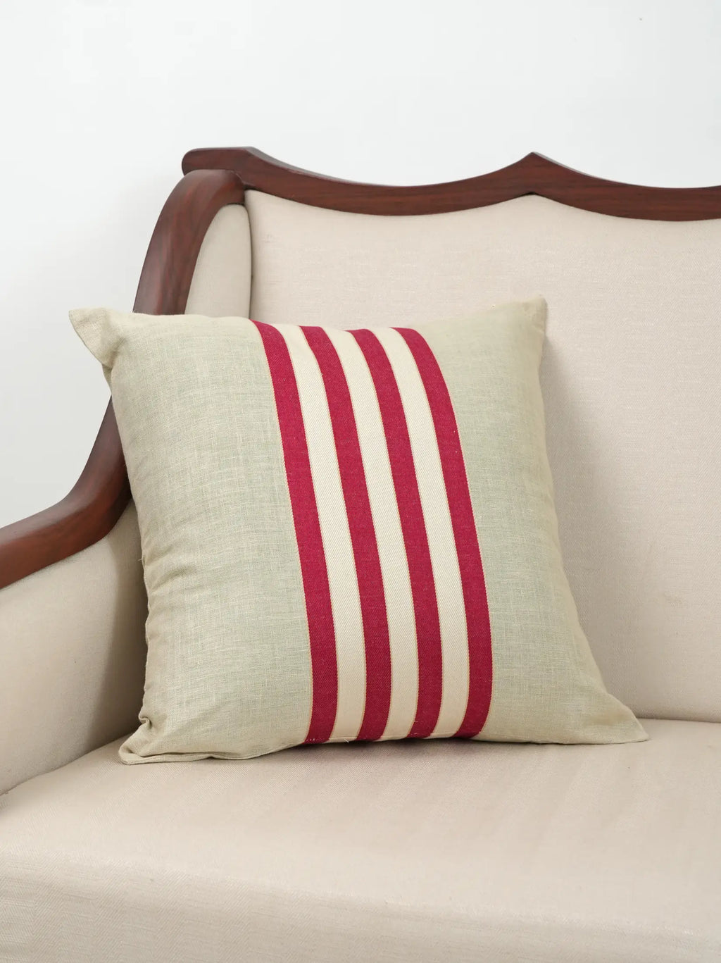 Belmont Vintage Crimson Stripe Linen Cushion Cover – alternate view