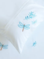 Blue Dasher floral embroidered 500TC cotton bedsheet set