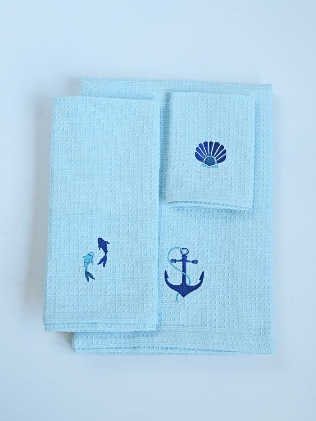 Malabar Coast Blue Waffle Towel Set - Bath, Hand & Face Towel
