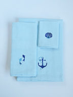 Malabar Coast Blue Waffle Towel Set - Bath, Hand & Face Towel