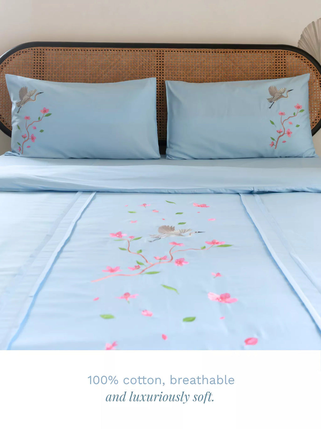 Sakura Cloud Blue Embroidered Duvet Cover Set in 400TC -240 x 220 cm – alternate view