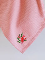 pink waffle bath towel set with embroidery