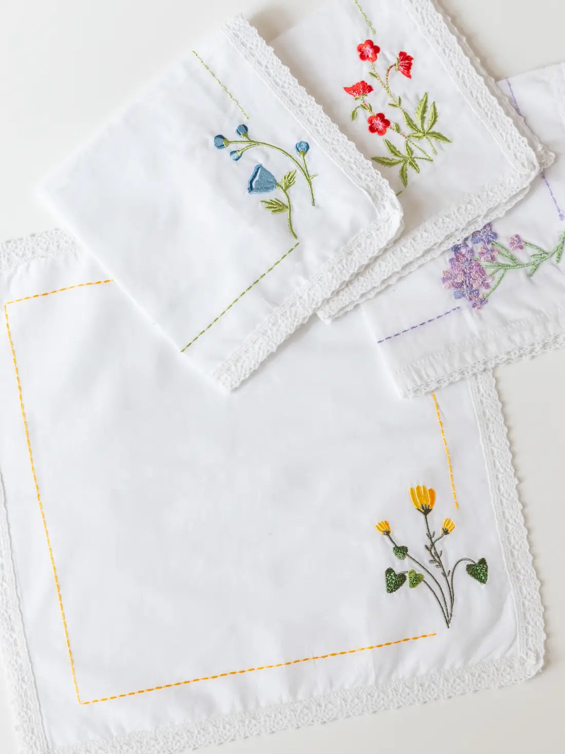Bouquet Corners embroidered cotton handkerchief set of four