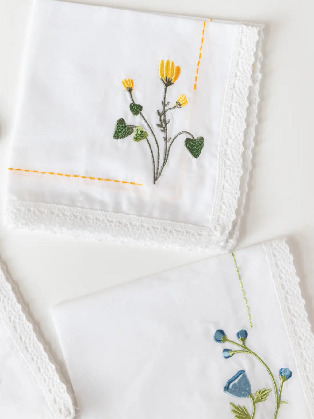 Bouquet Corners embroidered cotton handkerchief detail