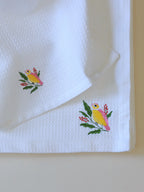 white waffle hand towel with embroidery