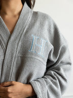 Cloud Gray Bamboo Custom Monogram Cotton Unisex Bath Robe