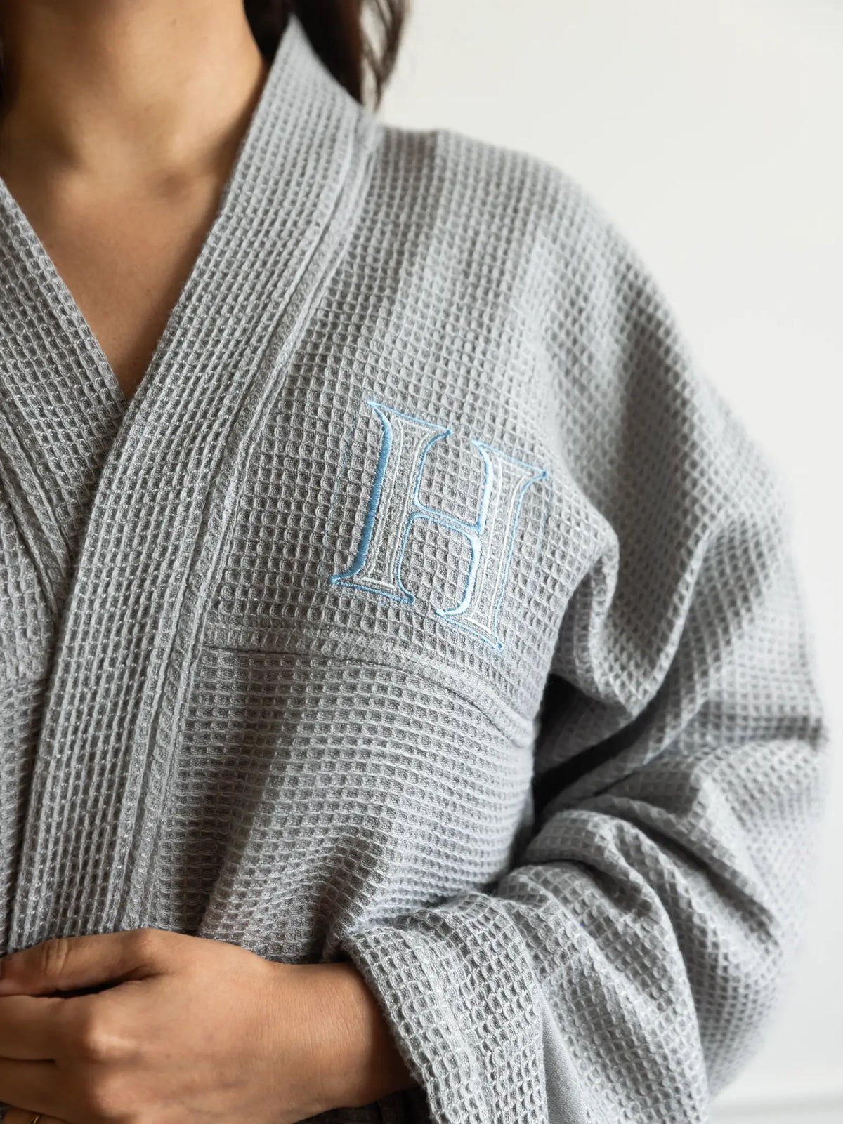 Cloud Gray Bamboo Custom Monogram Cotton Unisex Bath Robe