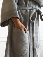 Cloud Gray Bamboo Custom Monogram Cotton Unisex Bath Robe – alternate view
