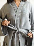 Cloud Gray Bamboo Custom Monogram Cotton Unisex Bath Robe – alternate view