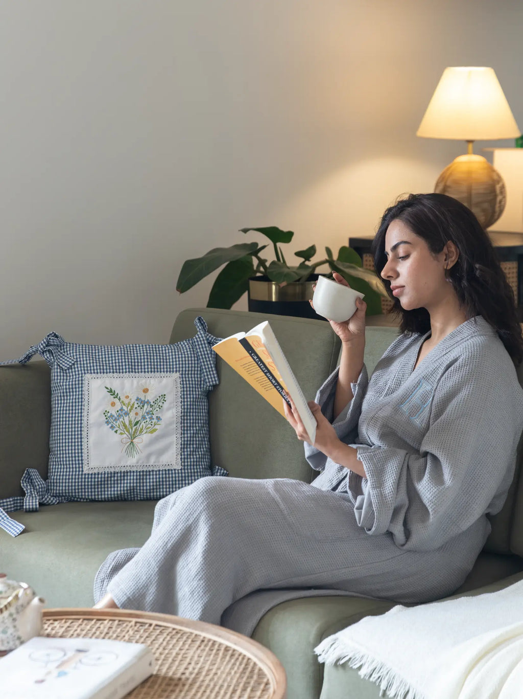 Cloud Gray Bamboo Custom Monogram Cotton Unisex Bath Robe – alternate view