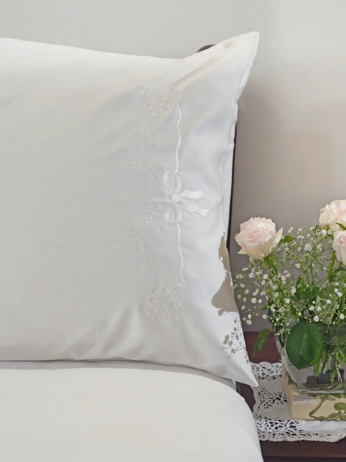 Floral Grace White Embroidered Luxury Bedlinen Set in 500TC – alternate view
