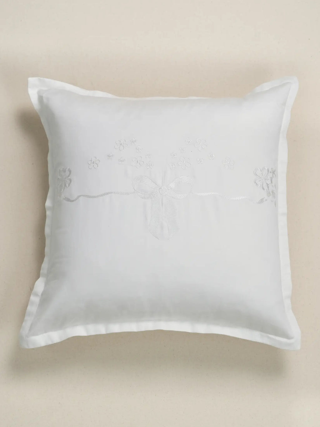 Floral Grace White Embroidered Cushion Cover – alternate view