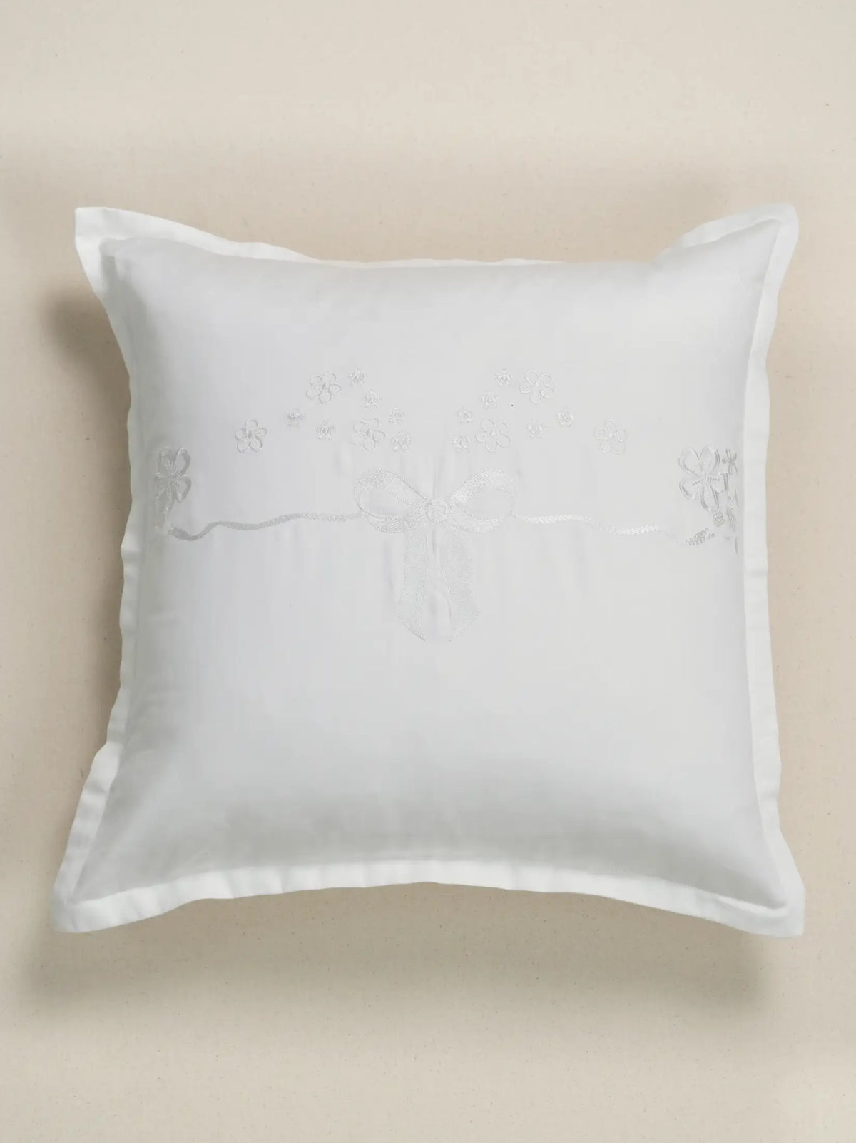Floral Grace White Embroidered Cushion Cover – alternate view