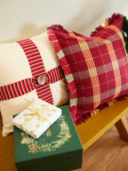 Glasgow Red Fringe Checks Cushion Cover – alternate view