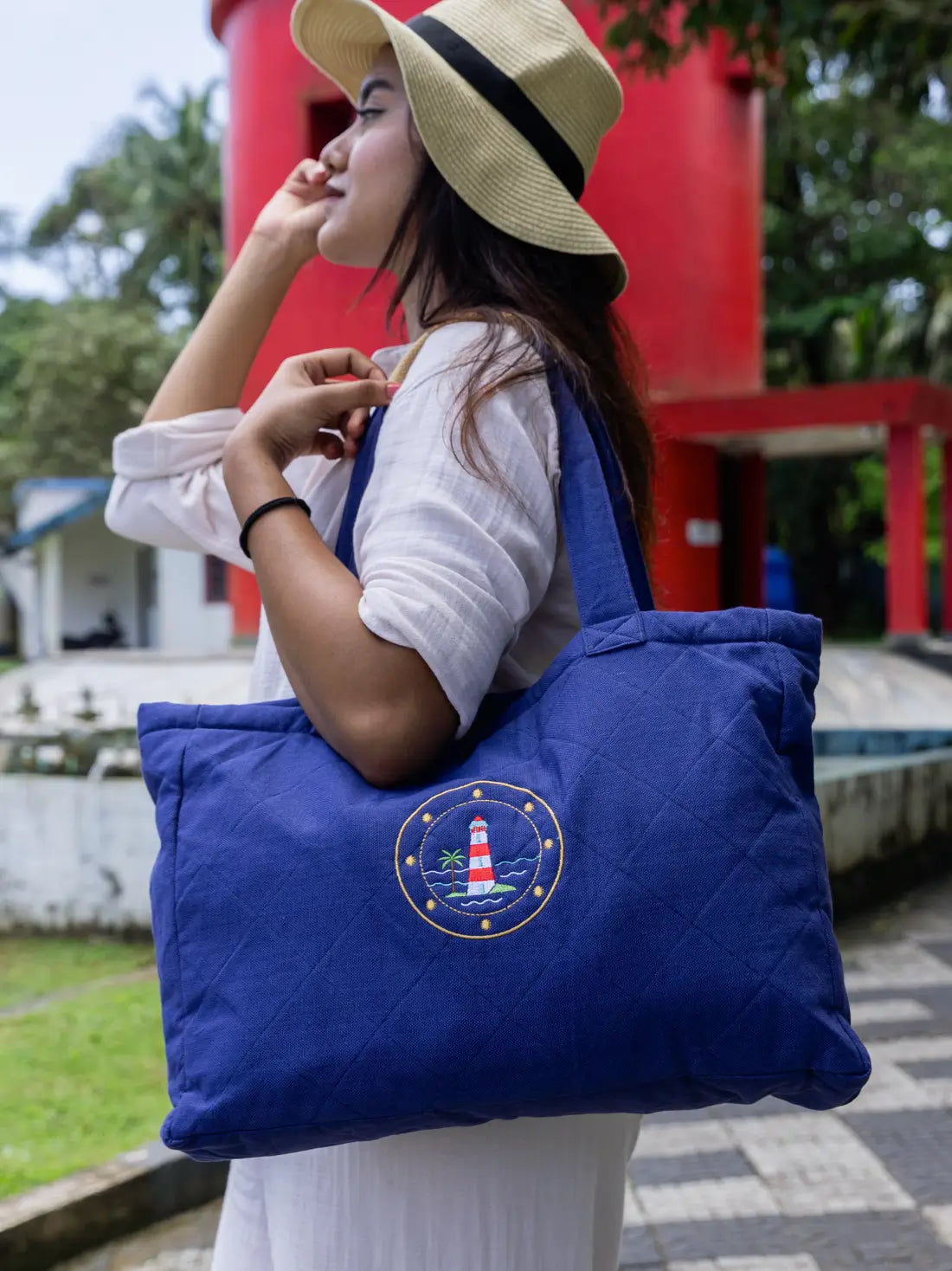 Harbour Whispers Navy Blue Tote Bag