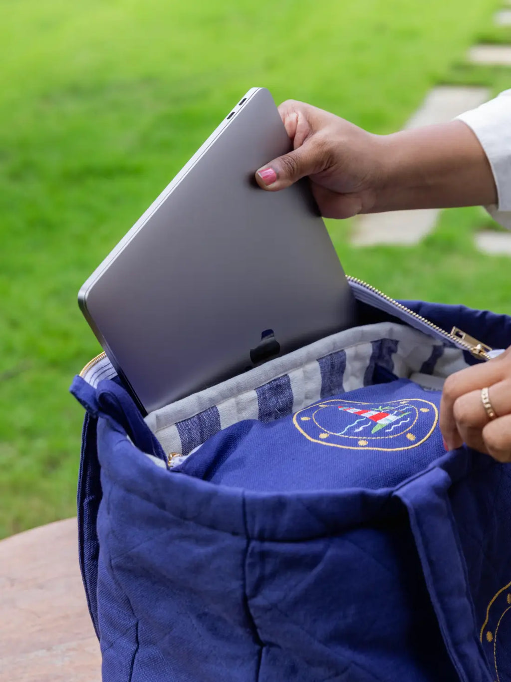 Harbour Whispers Navy Blue Tote Bag – alternate view