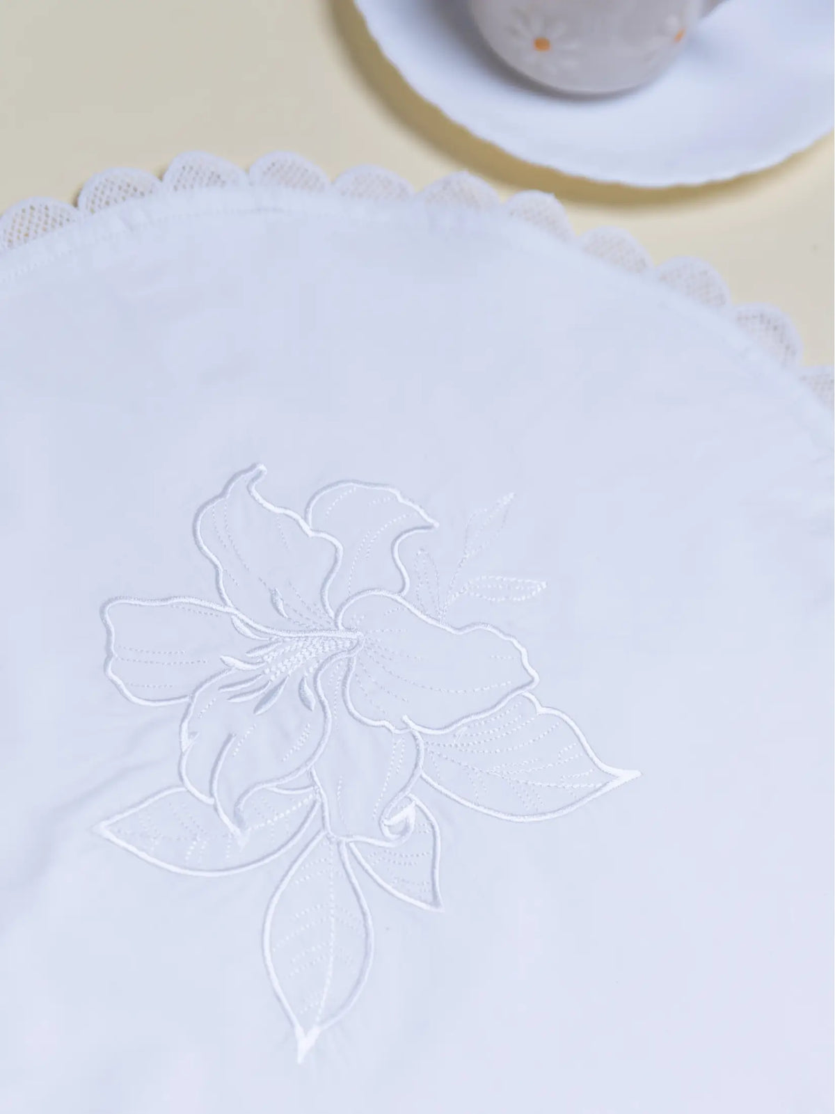 Ivory Bloom Embroidered Round Placemat – alternate view