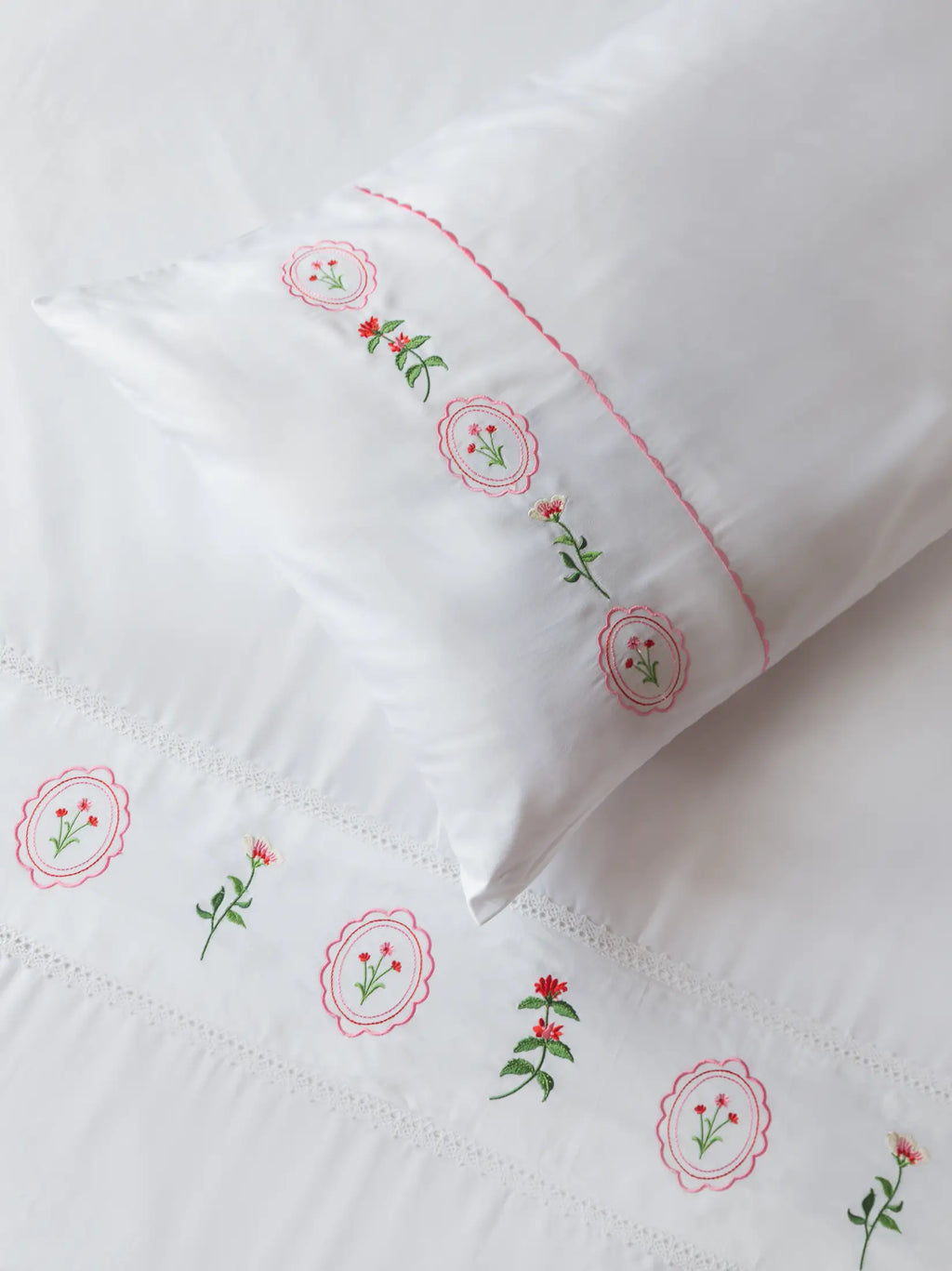Keepsake Garden embroidered 500TC cotton bedsheet set