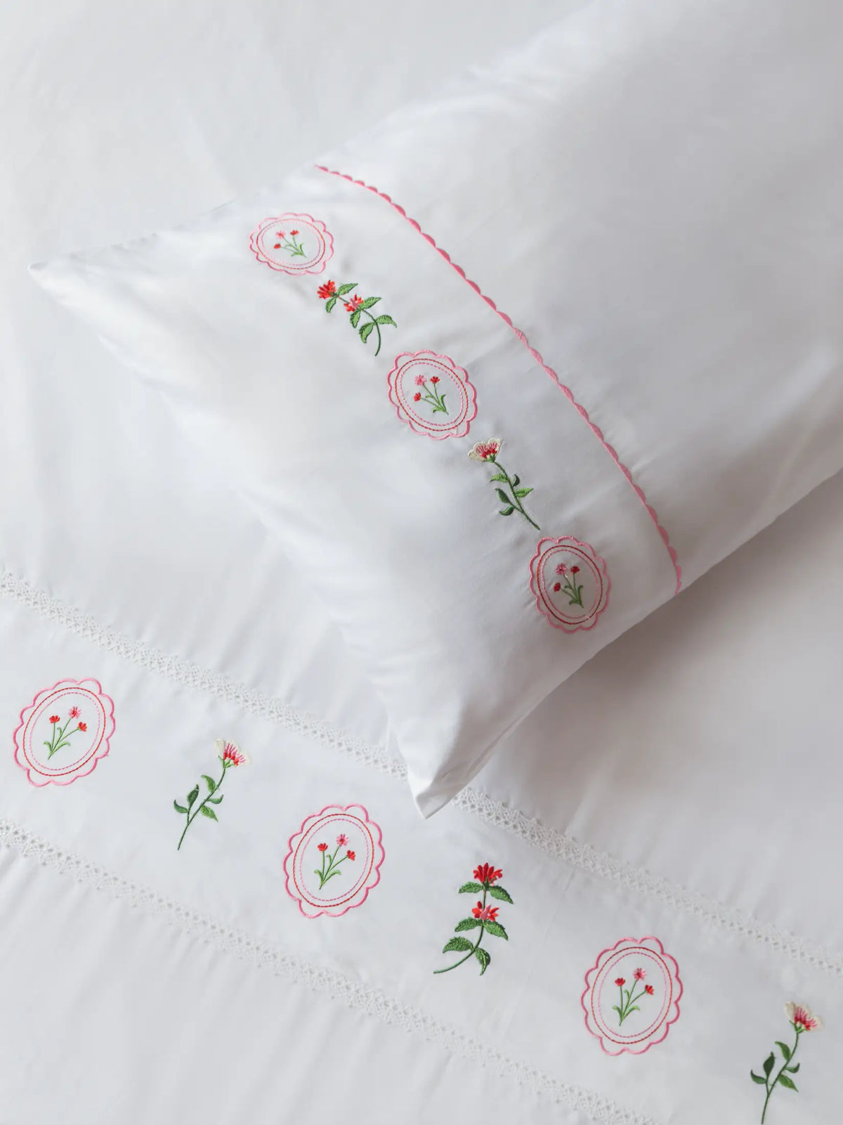 Keepsake Garden embroidered 500TC cotton bedsheet set