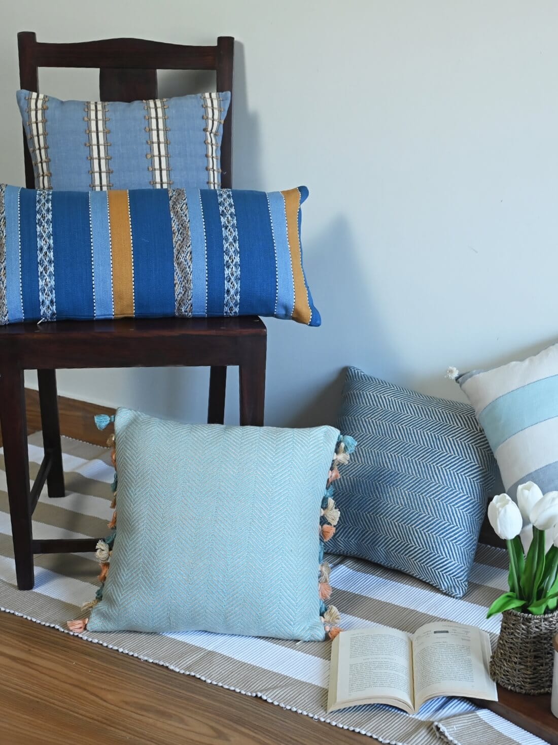 Katri Blue Handwoven Cushion Cover – alternate view