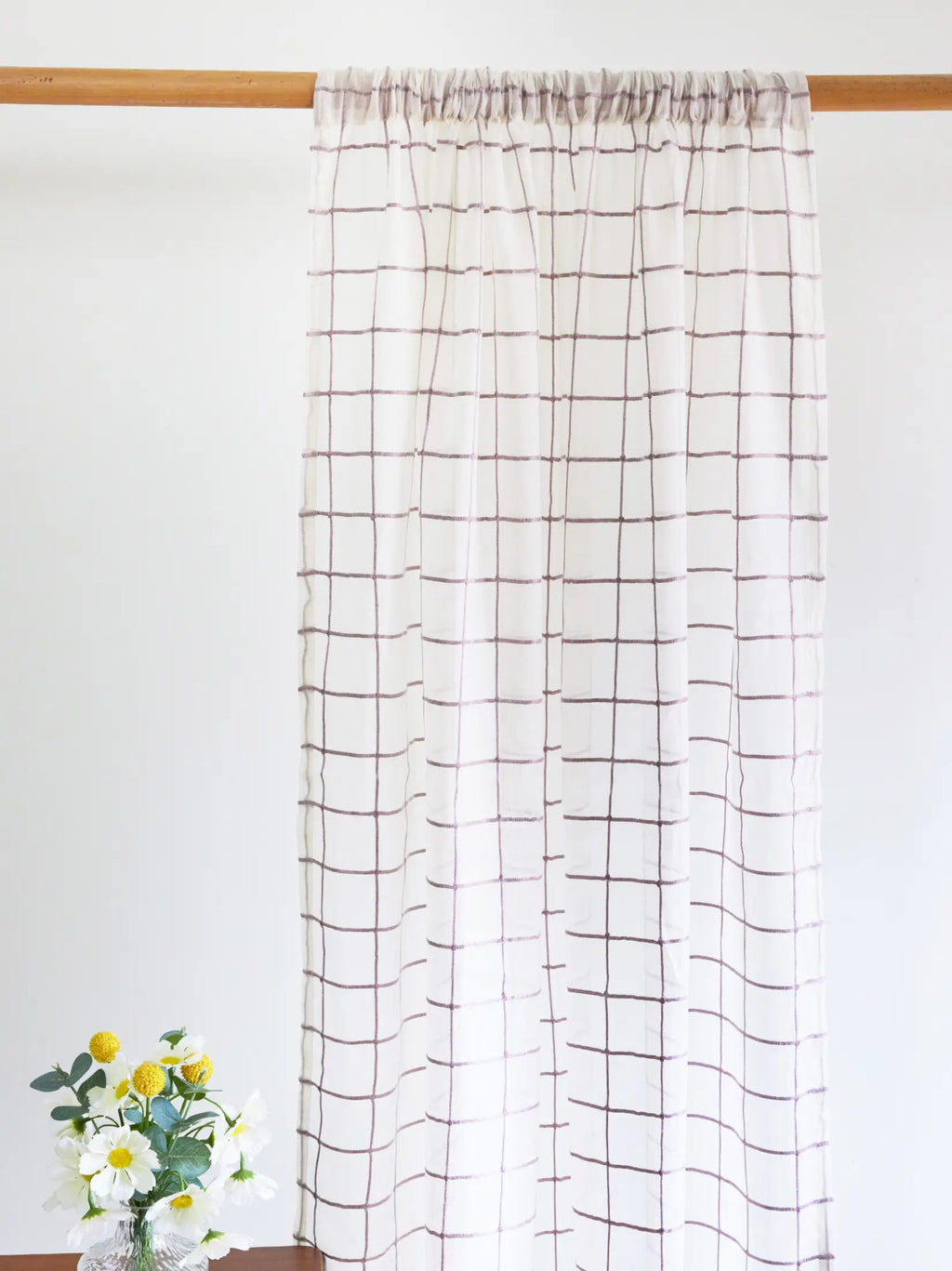 Lilac Checks Handwoven Sheer Cotton Curtain