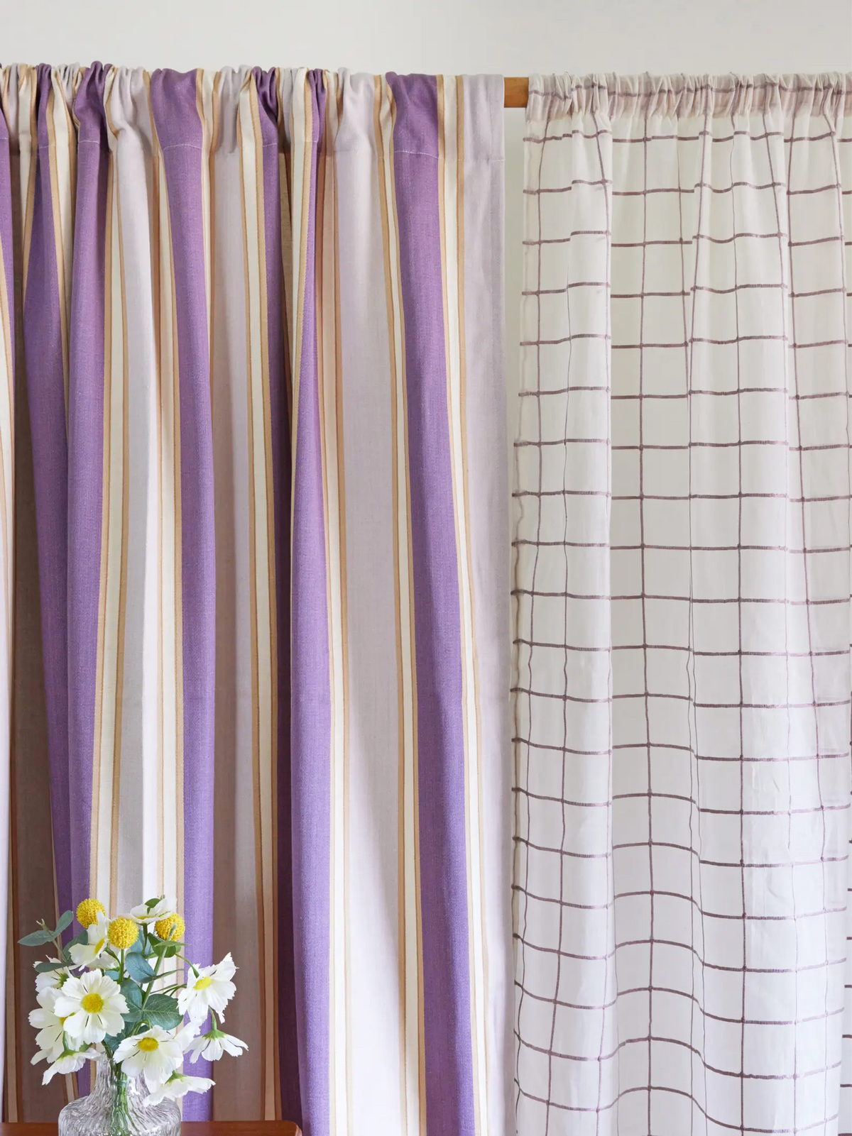 Lilac Checks Handwoven Sheer Cotton Curtain – alternate view