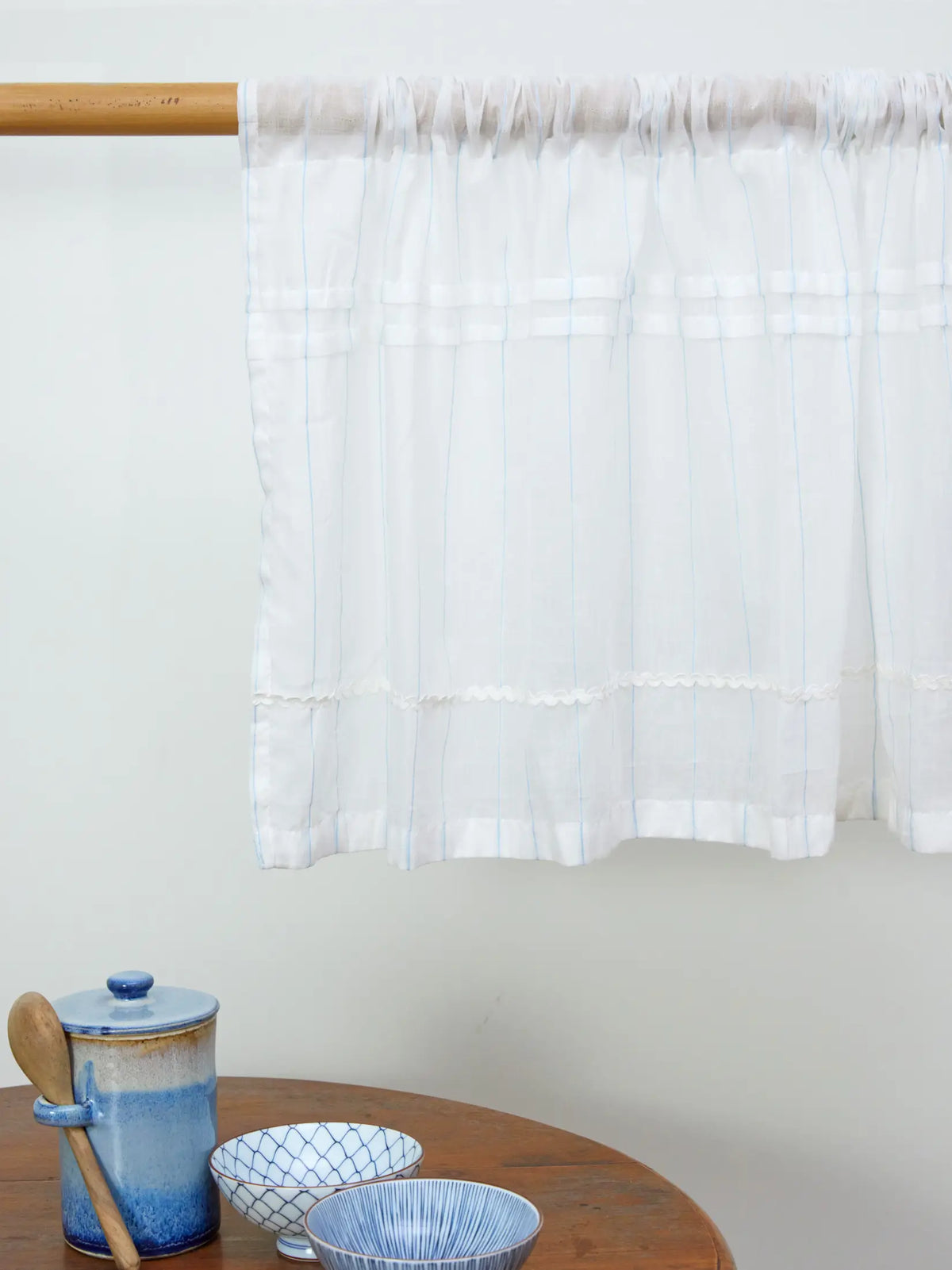 Mint Blue and White Stripes Handwoven Sheer Cotton Curtain