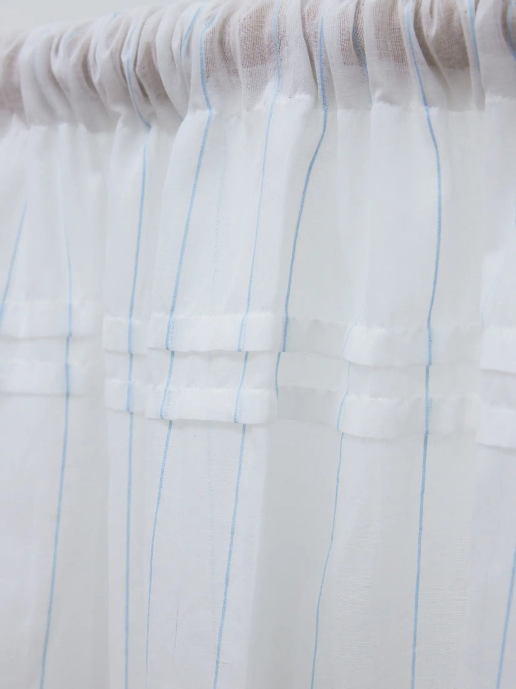 Mint Blue and White Stripes Handwoven Sheer Cotton Curtain – alternate view