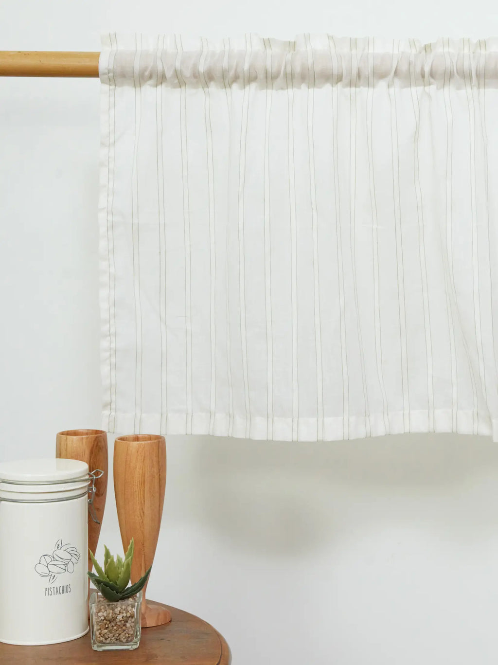 Moss Green and White Handwoven Sheer Cotton Curtain
