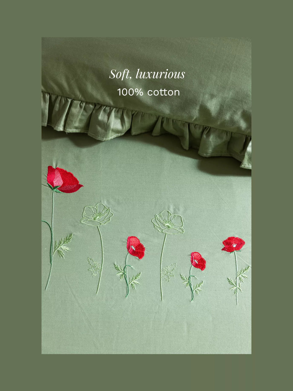 Poppy Fields Green Embroidered Bedlinen Diwali Gift Set – alternate view