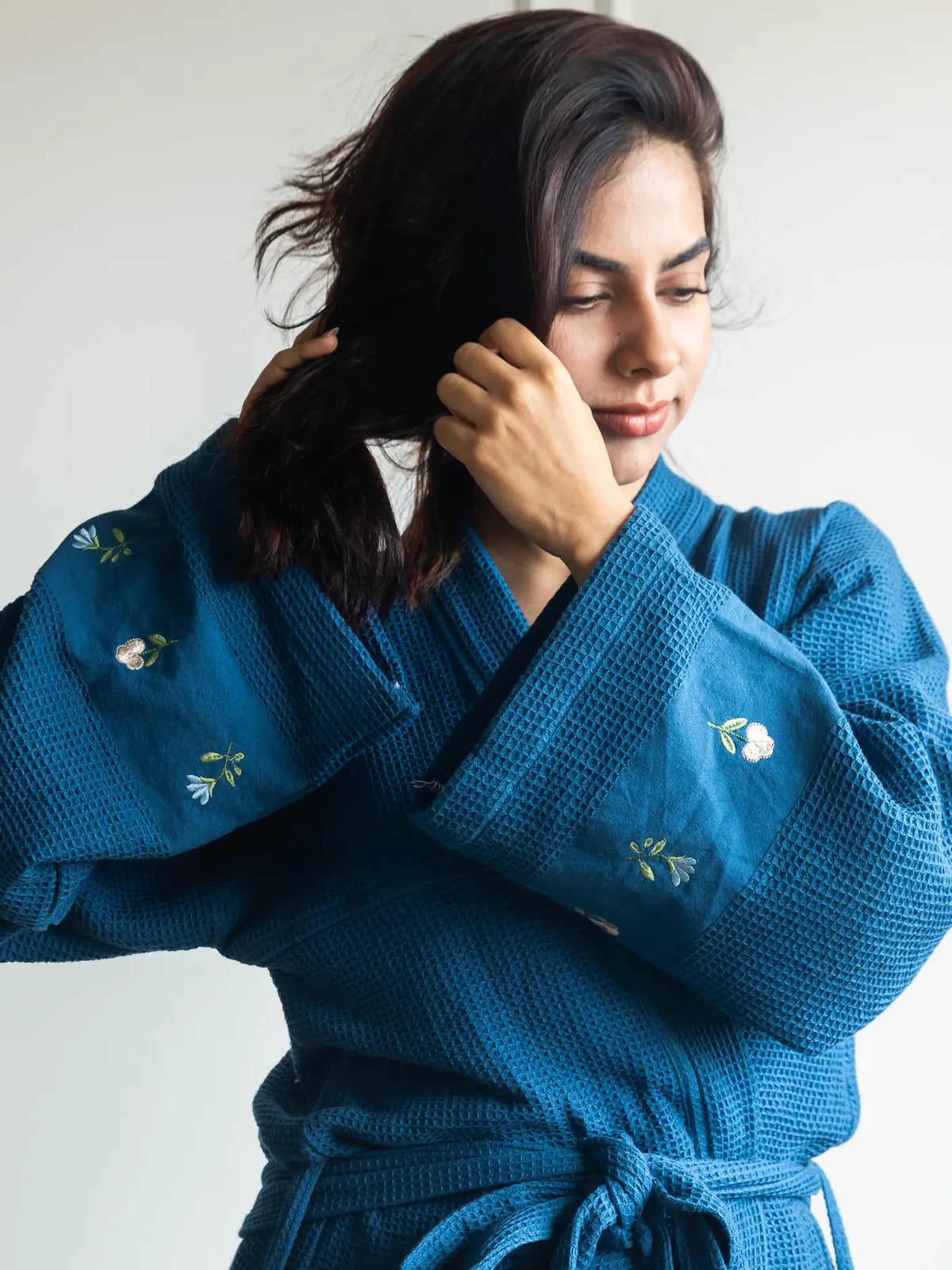 Nightfall Blue Cotton Waffle Unisex Bath Robe