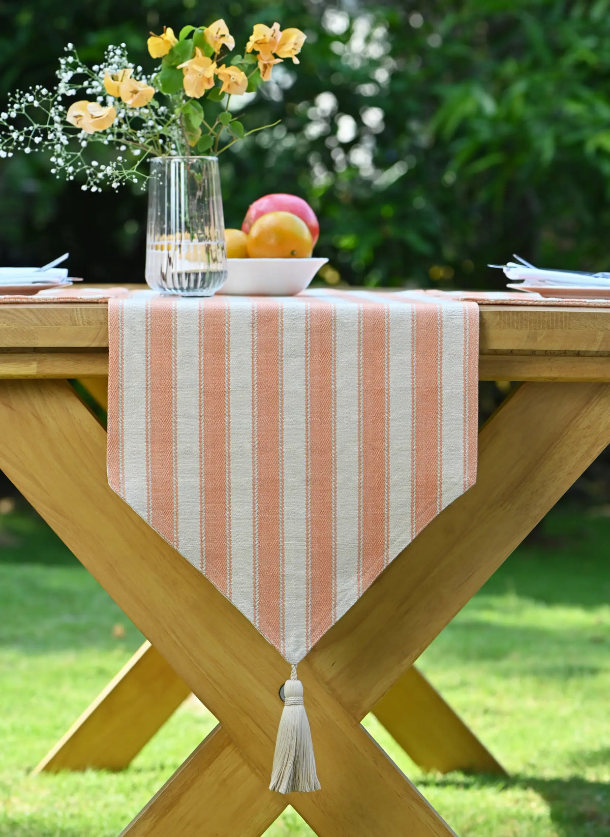 Peach Hibiscus Handwoven Table Runner