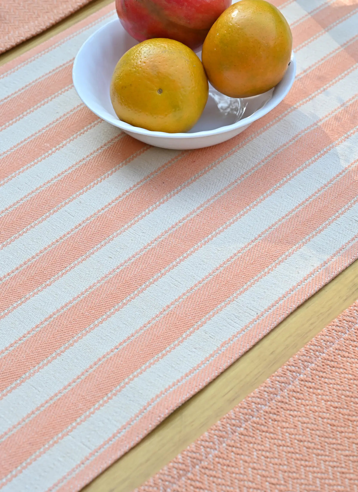 Peach Hibiscus Handwoven Table Runner – alternate view