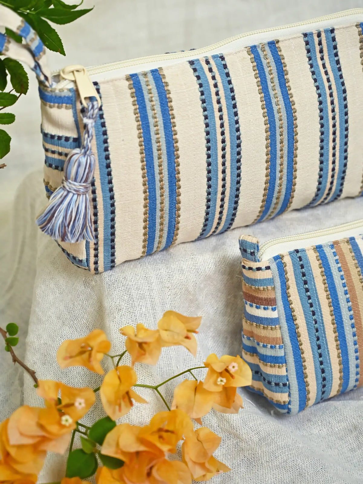 Peacock Blue Handwoven Toiletry Bag - Set of 2 – alternate view
