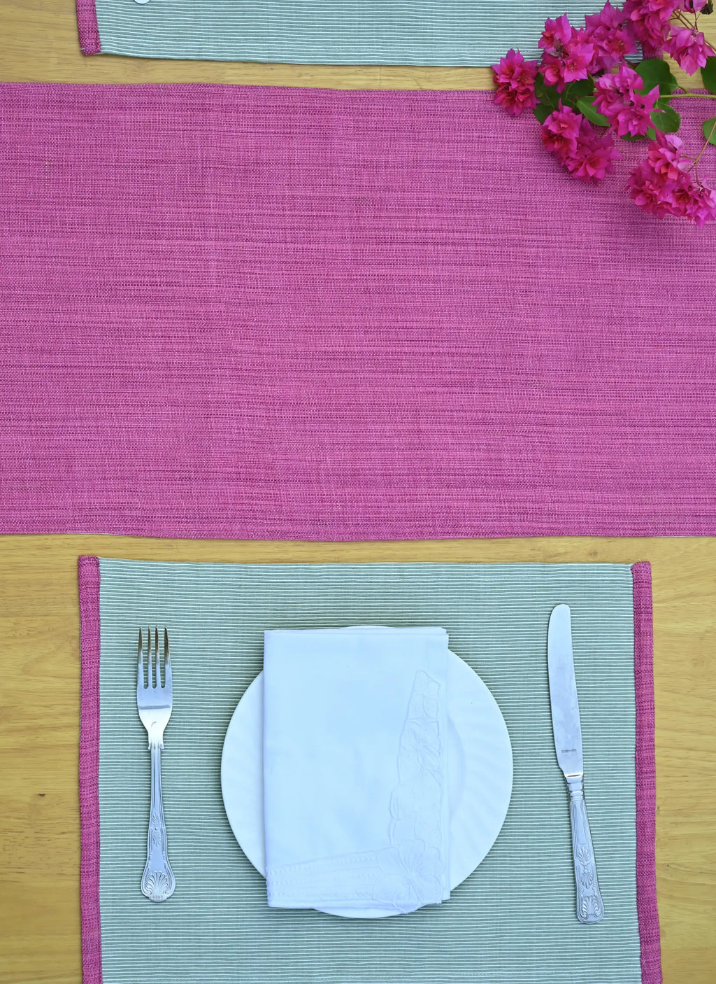 Pink Frangipani Handwoven Table Runner – alternate view