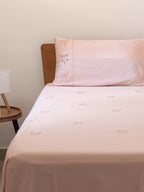Pink cotton Bedding set with floral and bows embroidery