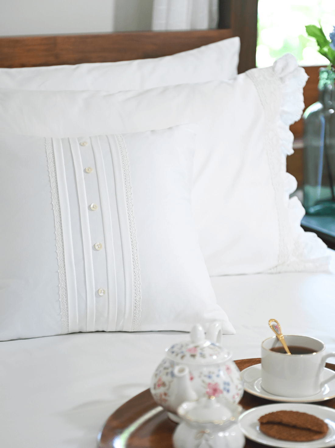 White Mayfair Lace Cushion Cover – alternate view
