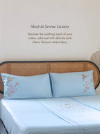 Sakura Cloud Blue Embroidered Bedlinen Set in 400TC – alternate view
