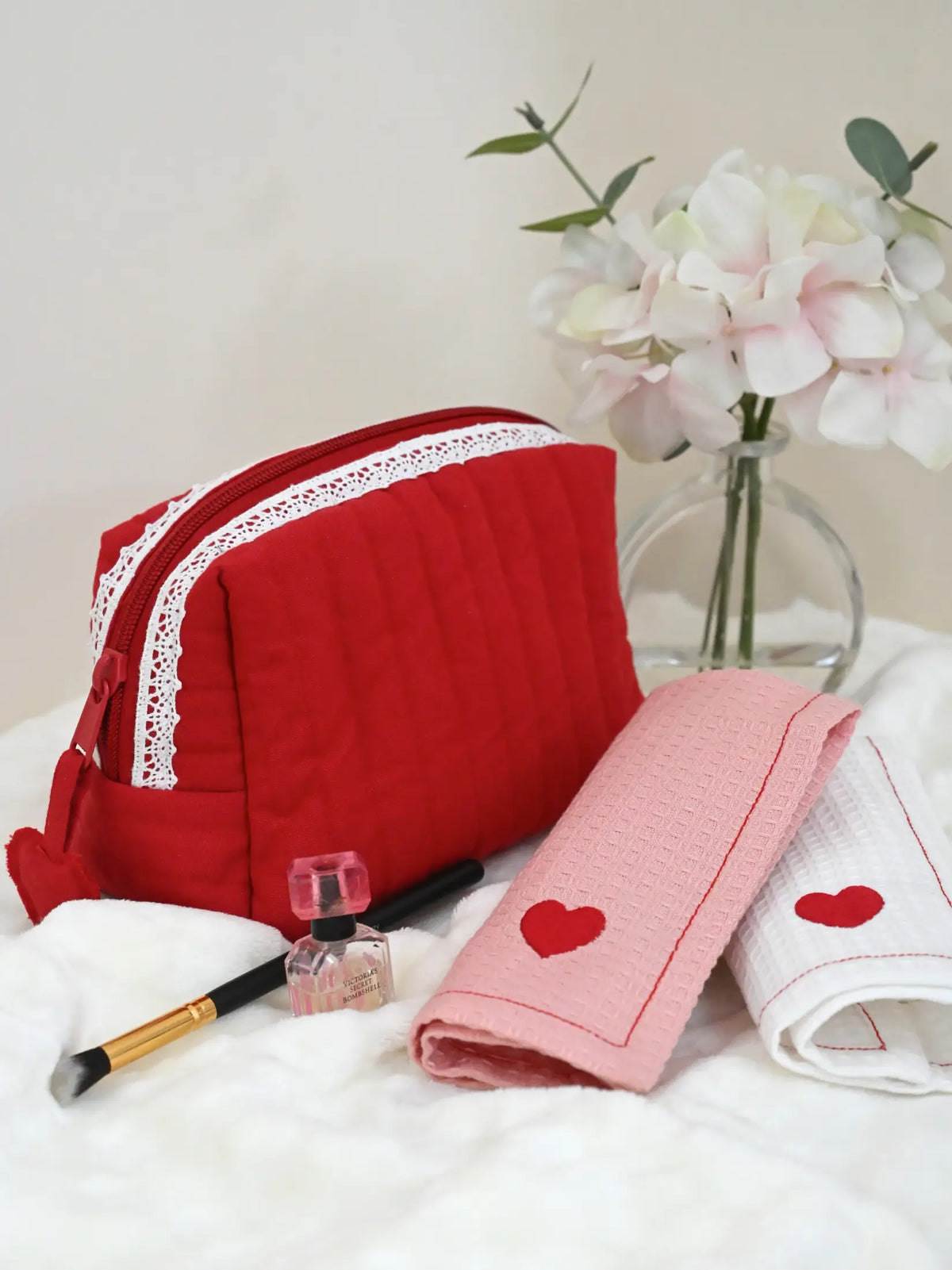 Hearts Bundle - Handwoven Toiletry Bag & Towels Gifting Set