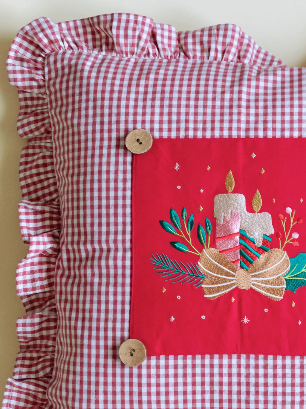 Silent Night Red Embroidered Cushion Cover – alternate view