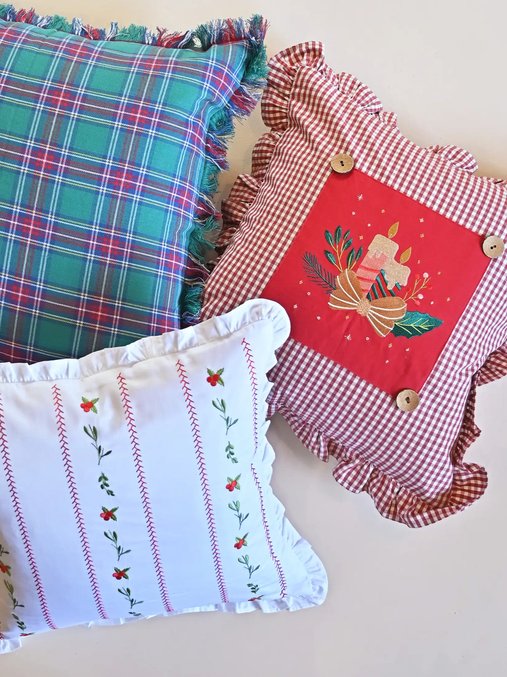 Silent Night Red Embroidered Cushion Cover – alternate view