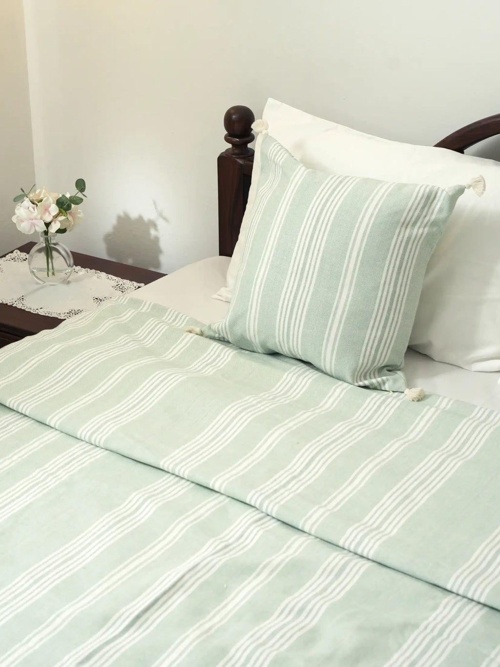 Soft Mint Green Stripe Cushion Cover – alternate view