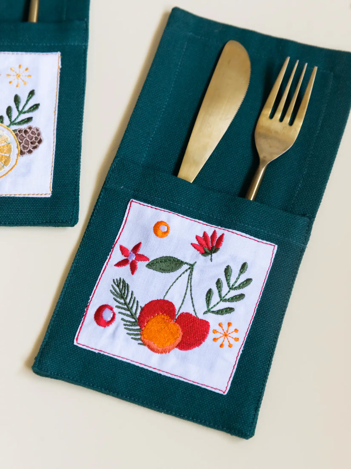 Spiced Cranberry Embroidered Cutlery Holders - Set of 2 – alternate view