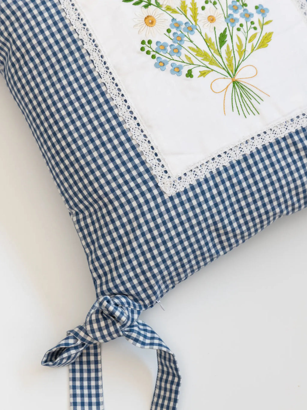 Spring Bouquet Blue Checks Cushion Cover – alternate view