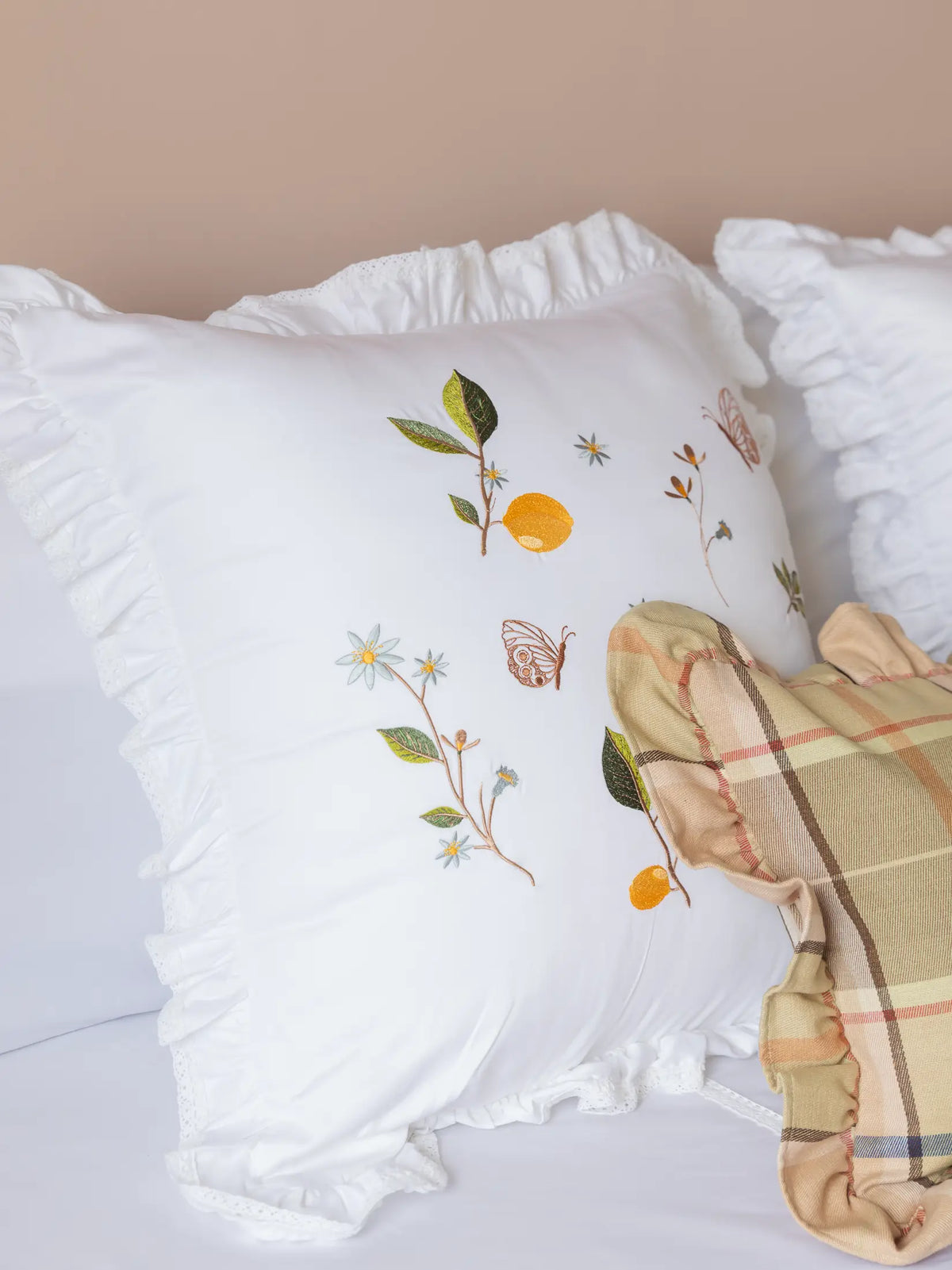 Summer Orchard Embroidered Cushion Cover – alternate view